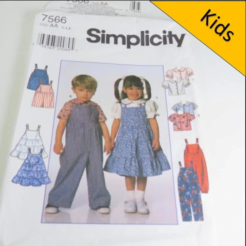 Simplicity 7566 Clothing Pattern Toddler 1/2 - 2 UNCUT overalls, sundress